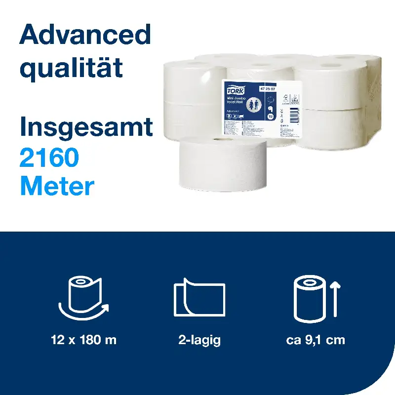 Produktbild 2: TORK Mini Jumbo Toilettenpapier zweilagig weiss T2